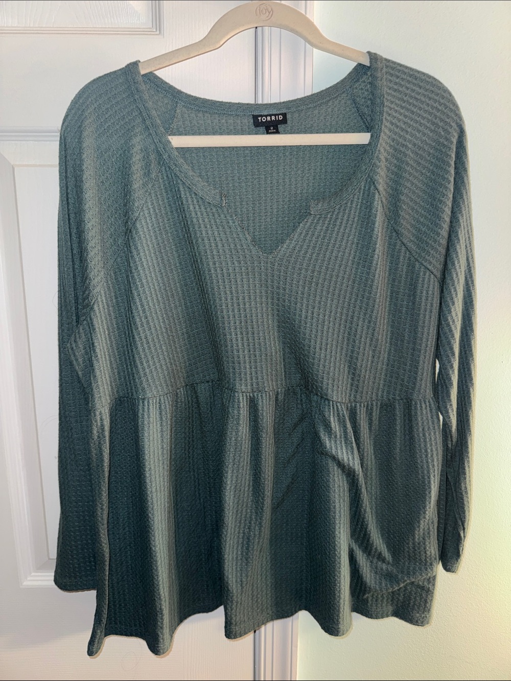 torrid muted olive waffle peplum long sleeve top